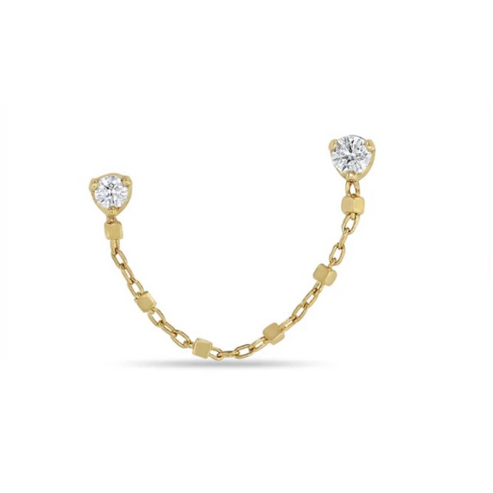 Zoe Chicco 14k Mixed Prong Diamond Double Stud Square Bead Chain Earring